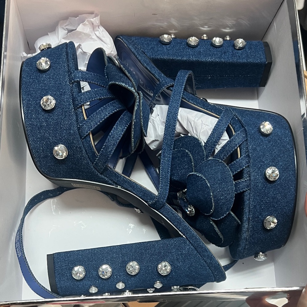 Stylish Blue Denim Platform Heels